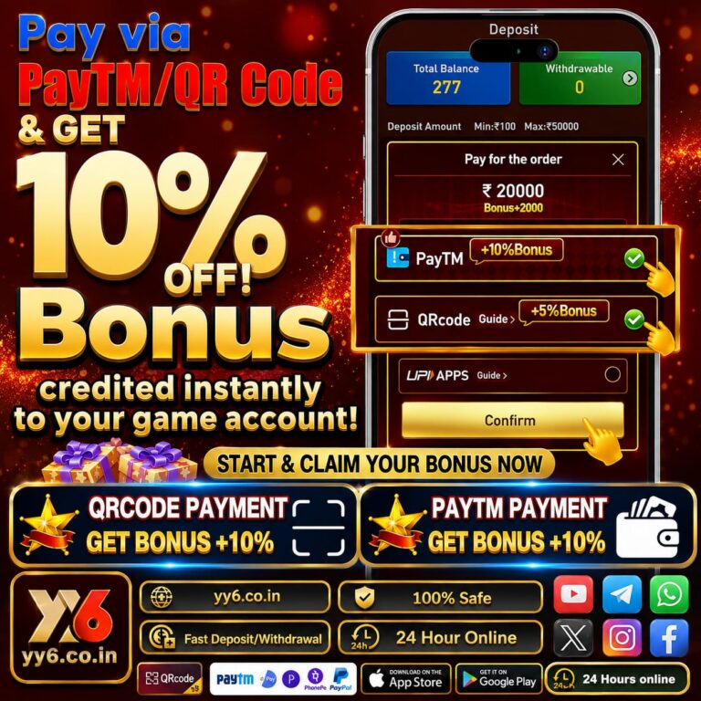 YY6 payment screen showing deposit methods and bonus offers